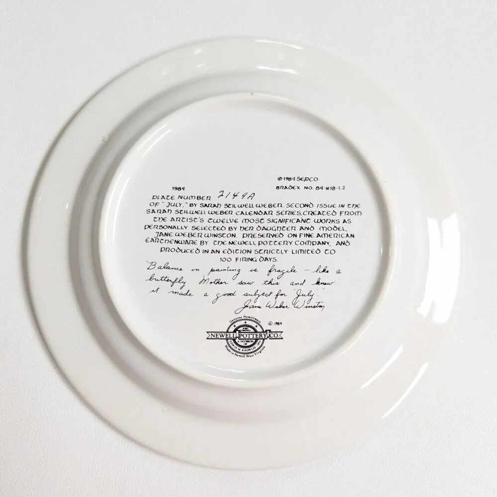 Sara Stilwell Webber Calendar Collections Plate July By Newell Pottery 1984